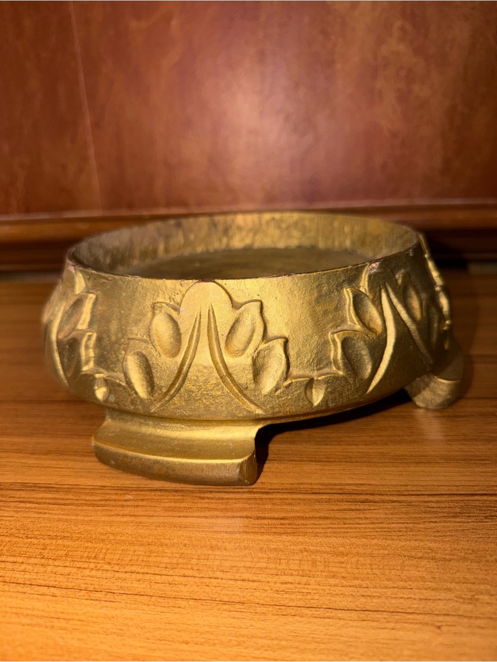 Vintage Ornate Resin Pedestal Stand Base 8" Gold Painted Footed Planter Vase